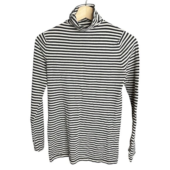 Norma Kamali Striped Turtlelneck Knit Sweater Black White Size Medium Minimalist - Picture 1 of 8